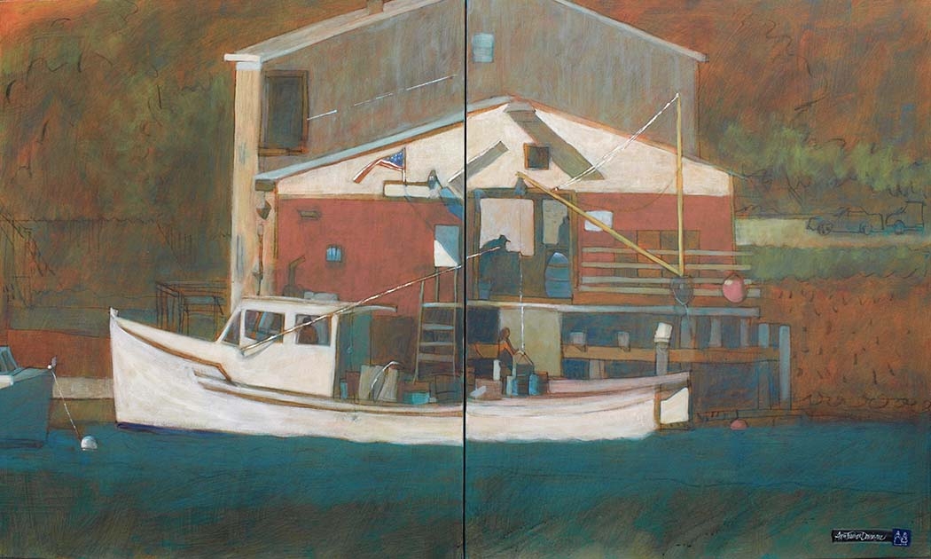 Click here to view Days Work Kittery Maine (diptych) by Ann Trainor Domingue